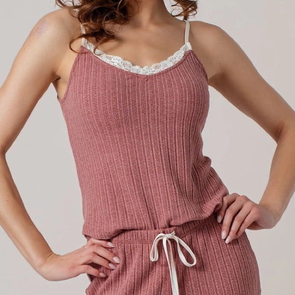 Blu Pepper Other - Blu Pepper Dusty Rose Lace-Trim Pajama Set